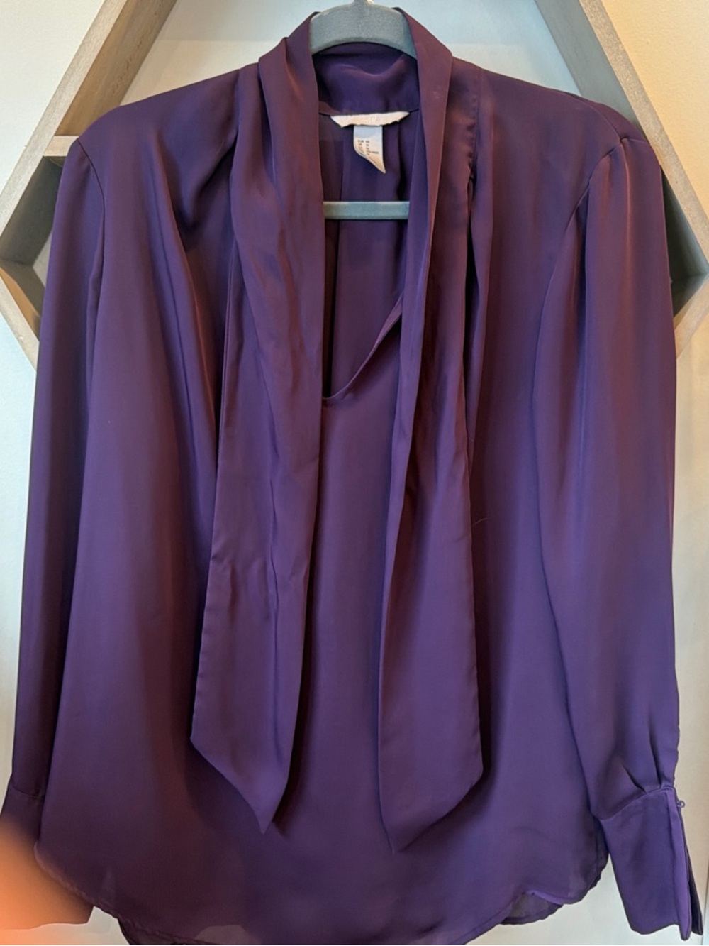H&M Deep Purple Satin Tie-Neck Blouse